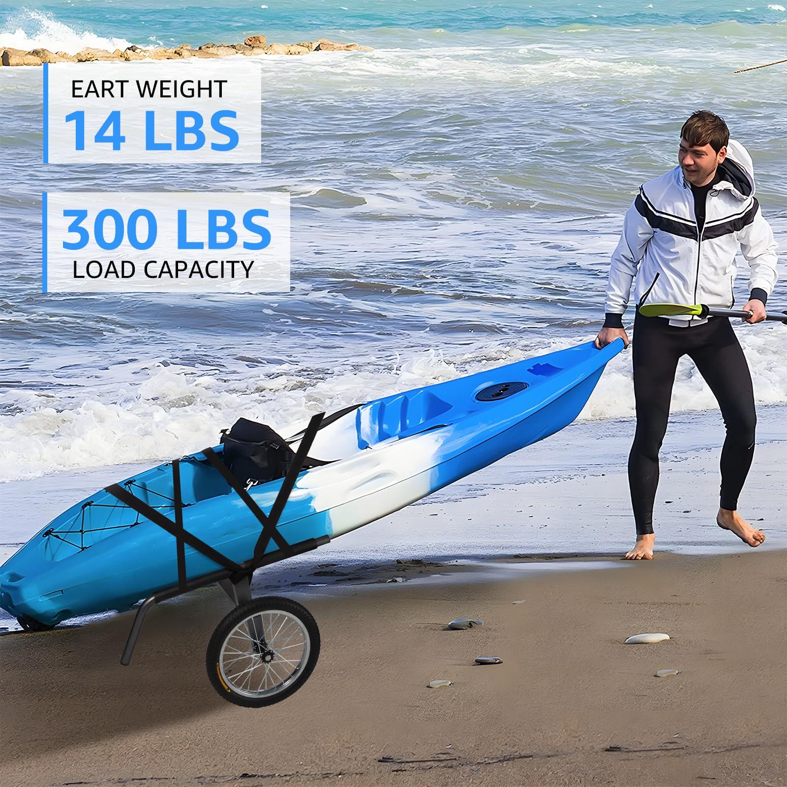 Morohope Morohope Kayak Beach Cart, Width Adjustable 5.5\"-20.4\" Universal Canoe Dolly Heavy Duty Kayak Trolley with 16\" Wheels, Sturdy 300 LBS Weight Capacity