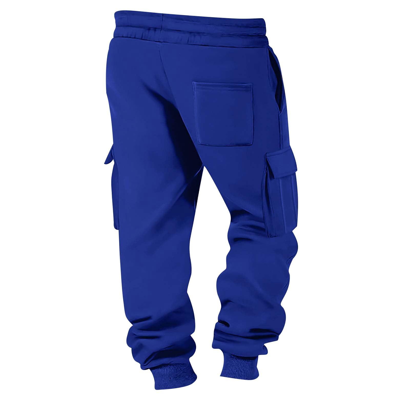 NineFit Basics Royal Blue Sweatpants Open Bottom Sweatpants for Men Winter Warm Fleece Lined Cargo Pants Relaxed Fit Tapered Work Pants with Pockets Heavyweight Sweatpants Thermal Hiking Pants Wide Leg Sweatpants
