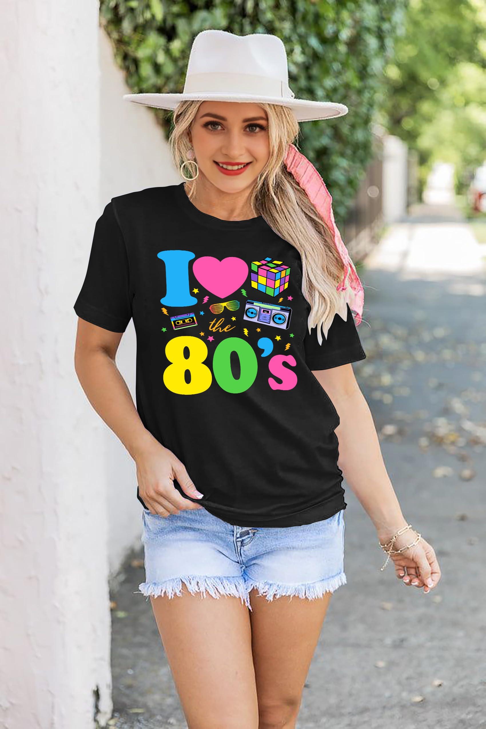 YI XIANG RAN YI XIANG RAN 80s Shirt for Women: I Love The 80's Shirt Vintage 80s Shirts Casual Retro 80s Outfits Fashion 80s Nostalgia Tees Tops(Black, XX-Large)