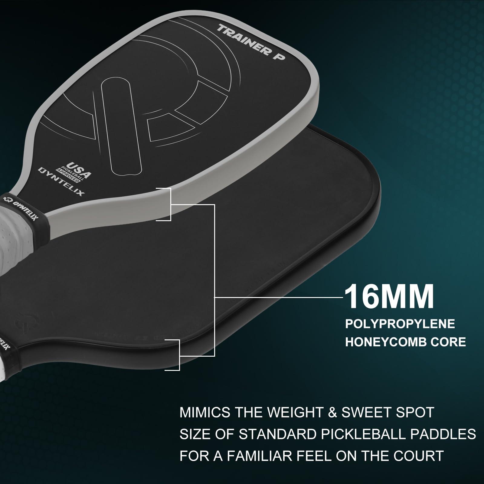 Qyntelix Pickleball Training Paddle -USAPA Approved Pickleball Trainer Practice Paddle, Raw Carbon Fiber Particle Paint Frosted Surface, Extra Long Handle, 16mm Core Sweet Spot Training,Gray