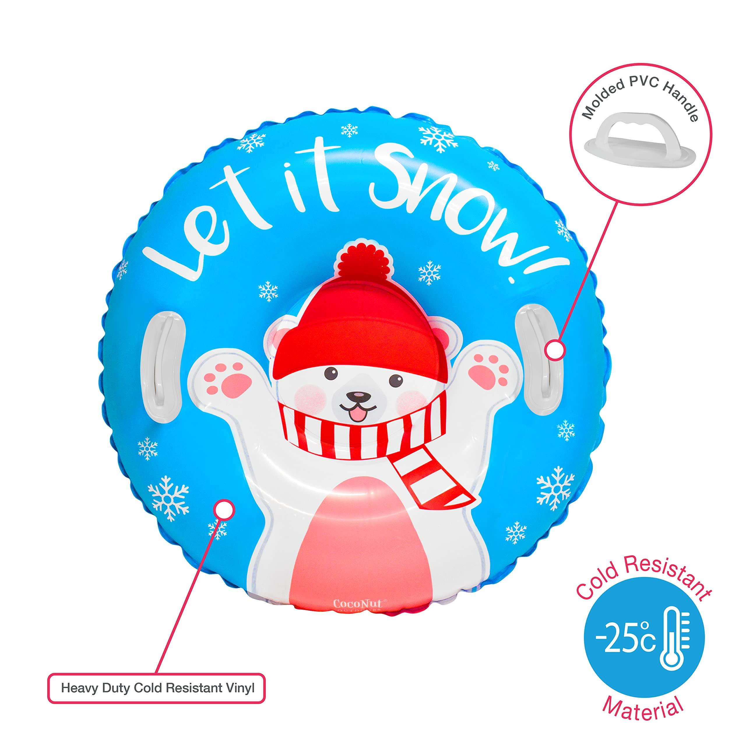 CocoNut Outdoor CocoNut Outdoor- 32 Inflatable Polar Bear Snow Ring- Let it Snow Heavy Duty Snow Sled with Sturdy Handles for Kids, Teens and Adults-Cold Resistant Toboggan -Lightweight Tube for Boys and Girls