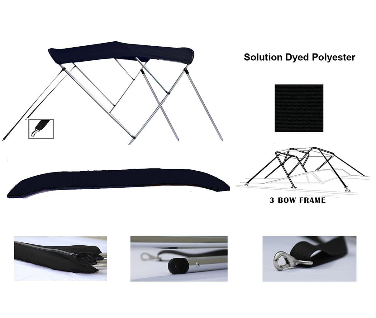 SBU Black Aluminum 3-Bow Bimini Top Compatible for Sea Ray 195 Sport W/O Tower W/SWPF for Model Years 2006-2011
