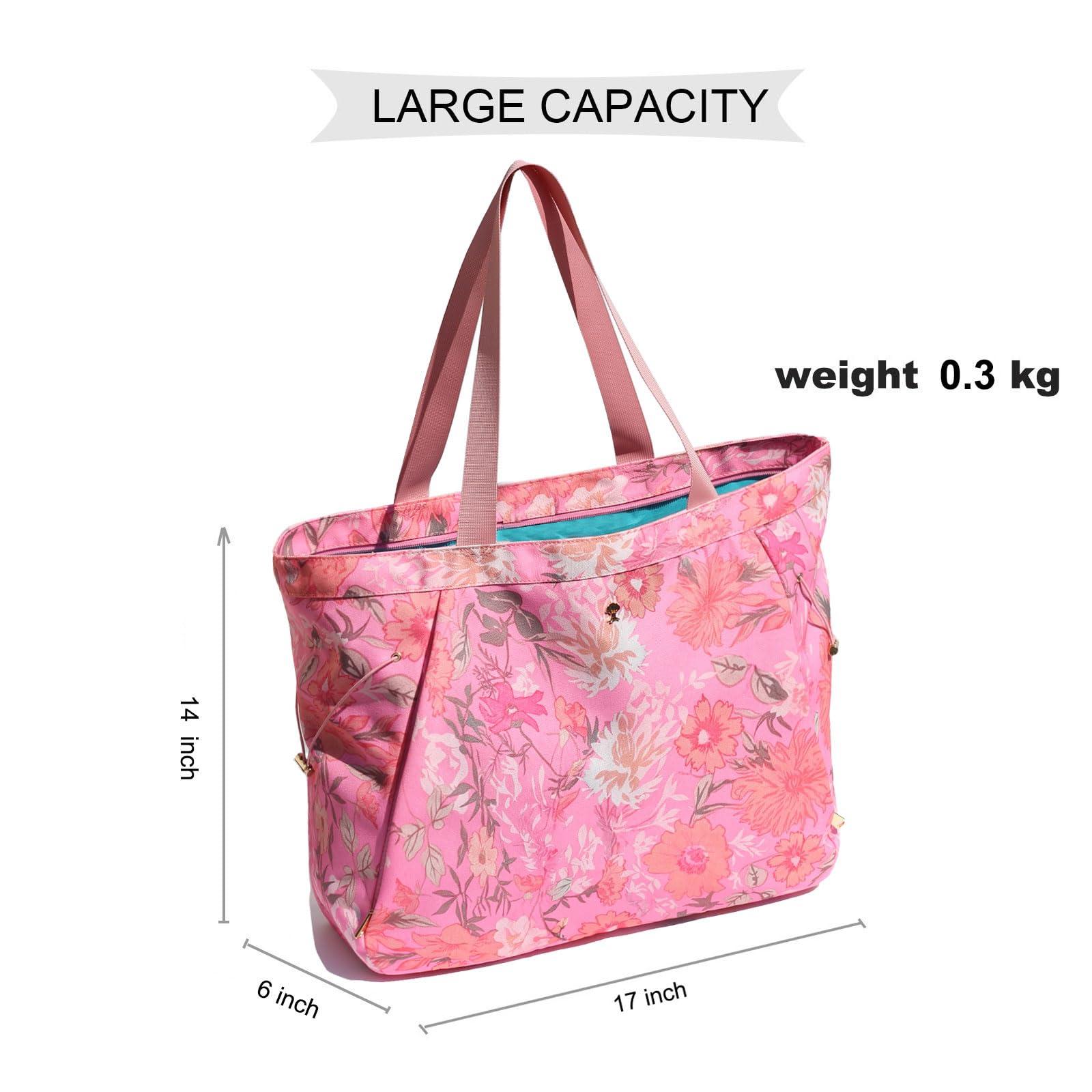 ESVAN ESVAN Yoga Tote Bag for Women Shoulder Bags Drawstring for Office Workout Travel Carryall Pilates Gym and Beach (Pink)
