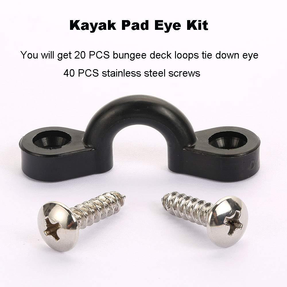 Borogo Borogo Kayak Pad Eye Kit, 20PCS Nylon Bungee Deck Loops Tie Down Pad Eye with 40 Screws for Boat Kayak Deck Rigging Kit