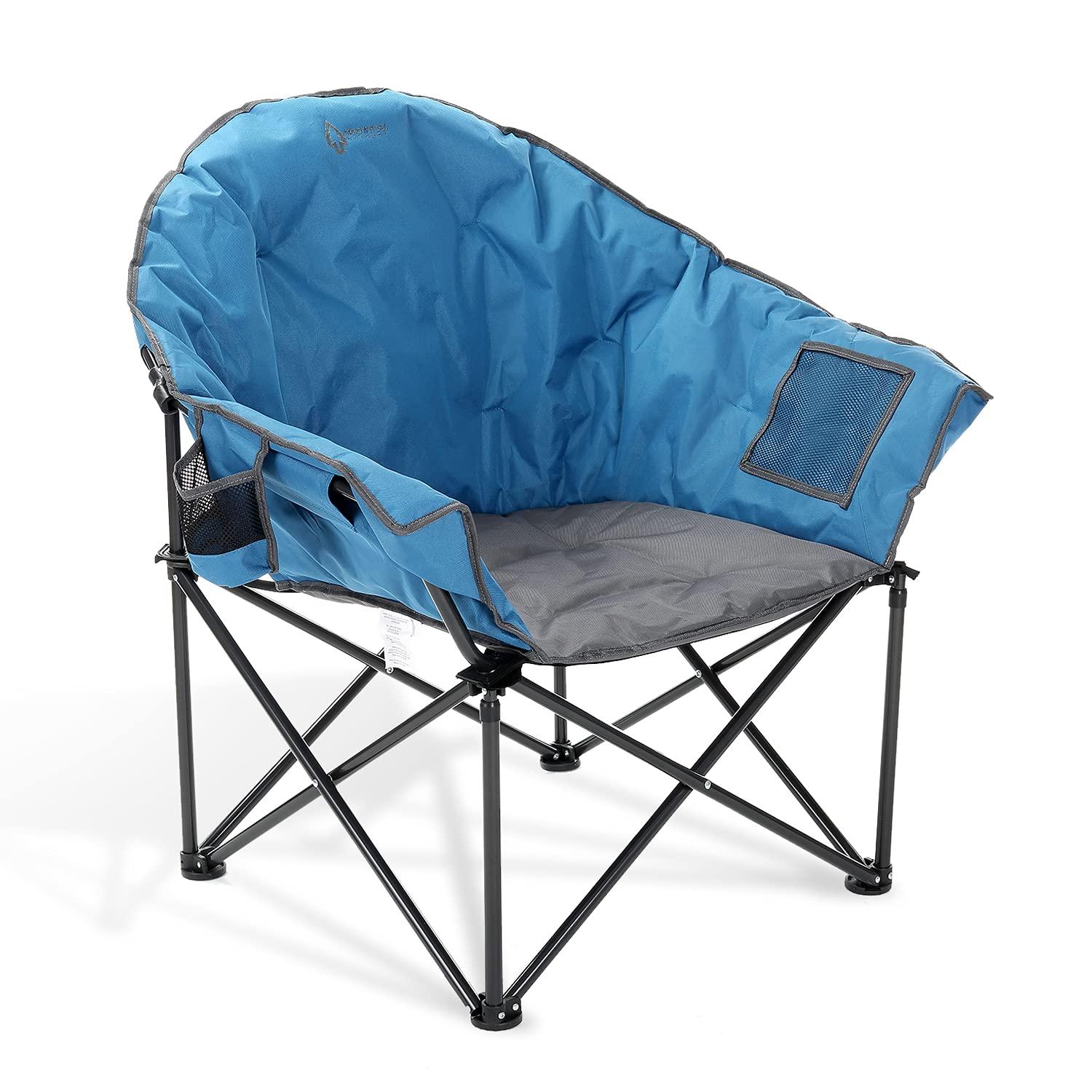 ARROWHEAD OUTDOOR ARROWHEAD OUTDOOR Oversized Heavy-Duty Club Folding Camping Chair w/External Pocket, Cup Holder, Portable, Padded, Moon, Round, Saucer, Supports 330lbs, Carrying Bag, USA-Based Support