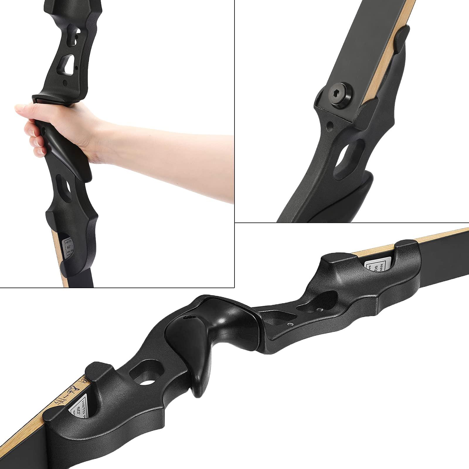 OBTOUTDOOR Black Hunter Recurve Bows Hunting Bow and Arrow for Adults Archery Bow 60\" 20-55 lbs Right Hand Aluminium Alloy Riser with Carbon Arrows Arrow Quiver for Shooting Competition (55 lbs)