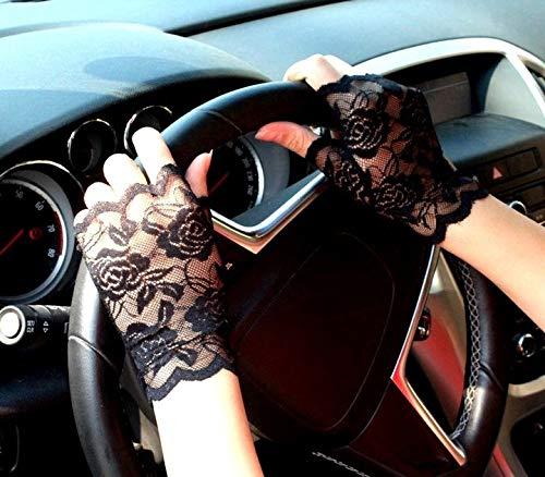 Tvoip Tvoip 1 Pair Womens Sun Protection Driving Half Finger Gloves Charming Sexy Lady Girl Lace Party Costume Fingerless Gloves (Black)