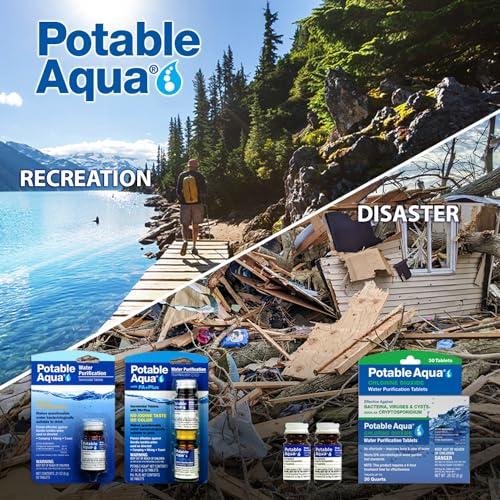 potable aqua Potable Aqua Water Purification Tablets, Portable and Effective Water Purification Solution for Camping, Hiking, Emergencies, Natural Disasters and International Travel, Two 50ct Bottles, Blue
