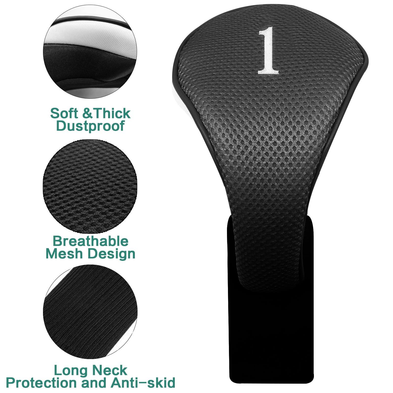 FINGER TEN FINGER TEN Golf Club Head Covers Woods Driver Fairway Hybrid 3/4/5 Set, Headcovers Men 1 3 5 7 X Interchangeable Number Tag, Fit All Wood Clubs (5 Pack-Black(1D+2F+2H))