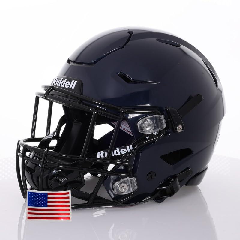 Green Gridiron Riddell SpeedFlex Adult w/Black SF-2EG-II Facemask + US Helmet Flag Decal (Navy Helmet, Small) - Green Gridiron