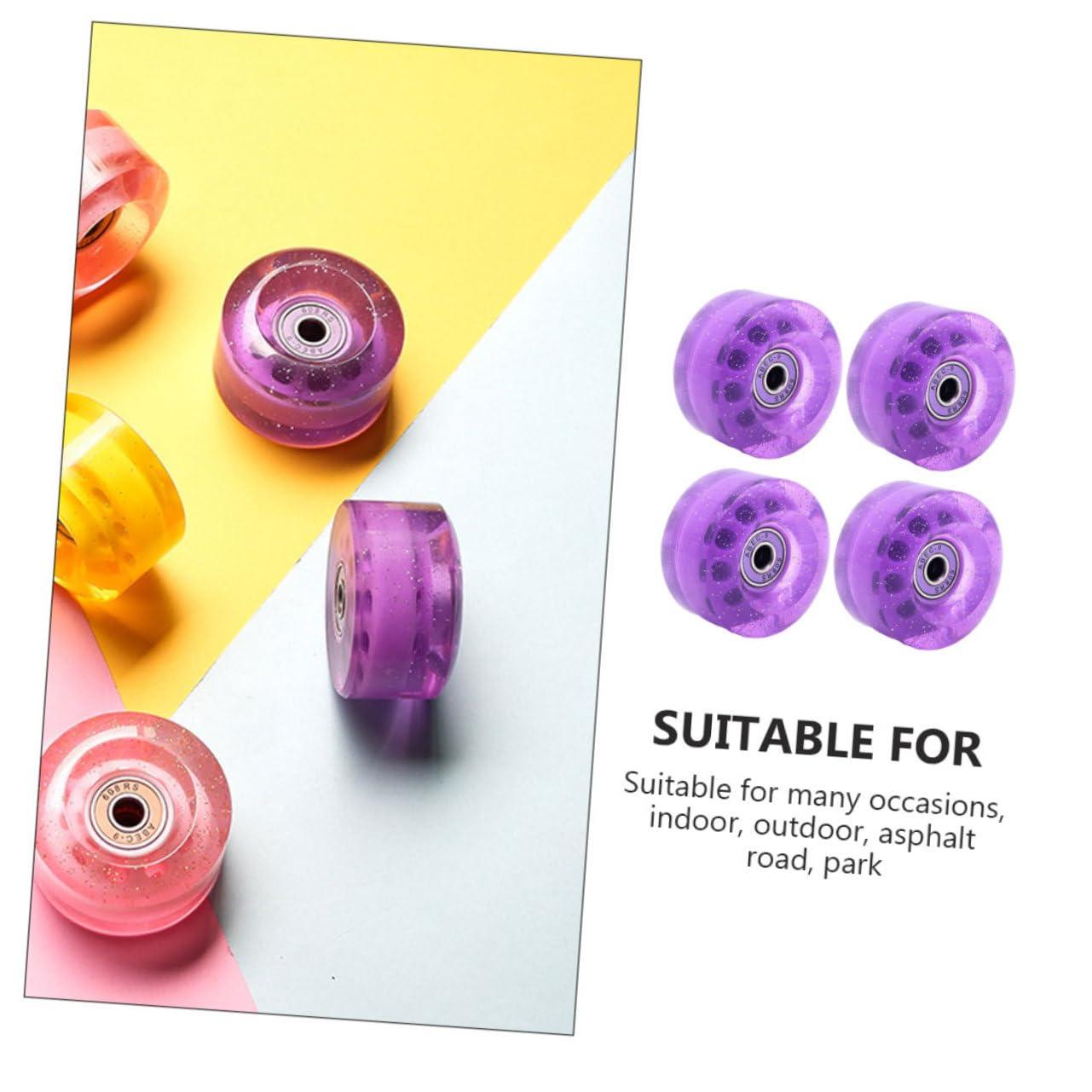 BESPORTBLE BESPORTBLE 4pcs Pulley Skate Quad Roller Shoes Caster Wheels Rollers Tires Roller-skating Wheel Creative Skating Wheel Double Row Wheel Outdoor Skating Accessory Decorative Wheel Pp Purple