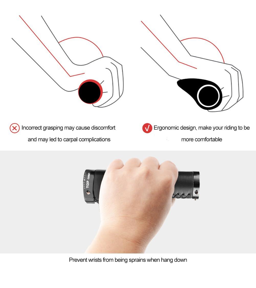 TOPCABIN TOPCABIN Bicycles Handlebar Grips, Aluminum Lock-on Ergonomic Bike Grips, Cushion Vibrations Comfort Bike Handlebar Grips, Mountain MTB BMX Bicycles Grips for Scooter (Hand-Sewn ATF Leather(Black))