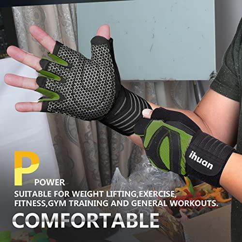 ihuan ihuan Ventilated Weight Lifting Gym Workout Gloves with Wrist Wrap Support for Men & Women, Full Palm Protection, for Weightlifting, Training, Fitness, Hanging, Pull ups (Dark green, M)