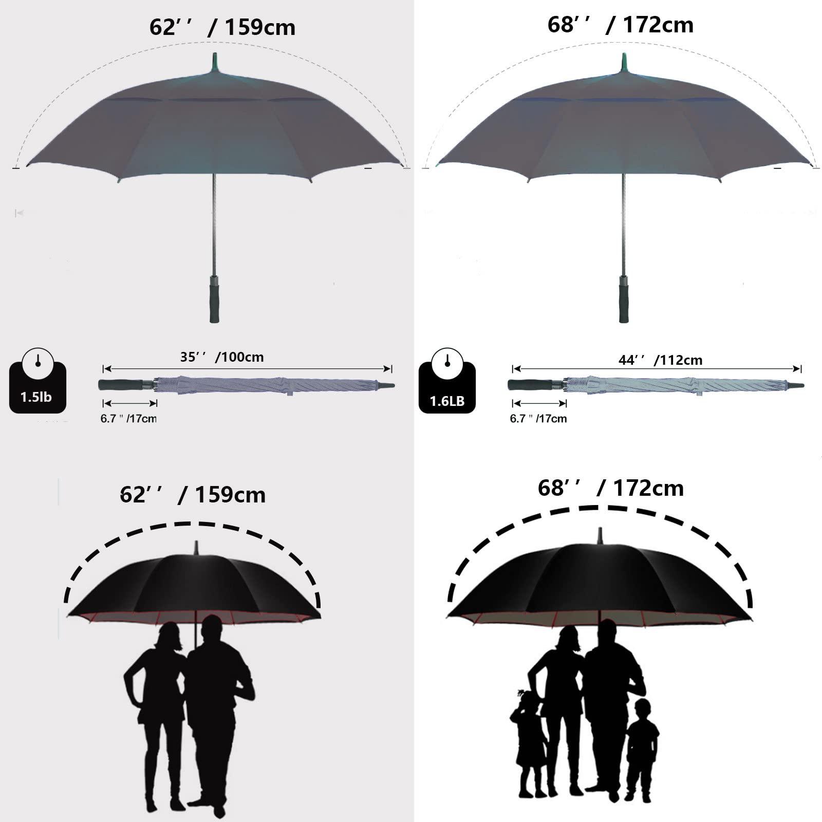 Baraida Baraida Golf Umbrella Large 62/68/72 Inch, Extra Large Oversize Double Canopy Vented Windproof Waterproof Umbrella, Automatic Open Golf Umbrella for Men and Women and Family.(68 Inch,Grey)