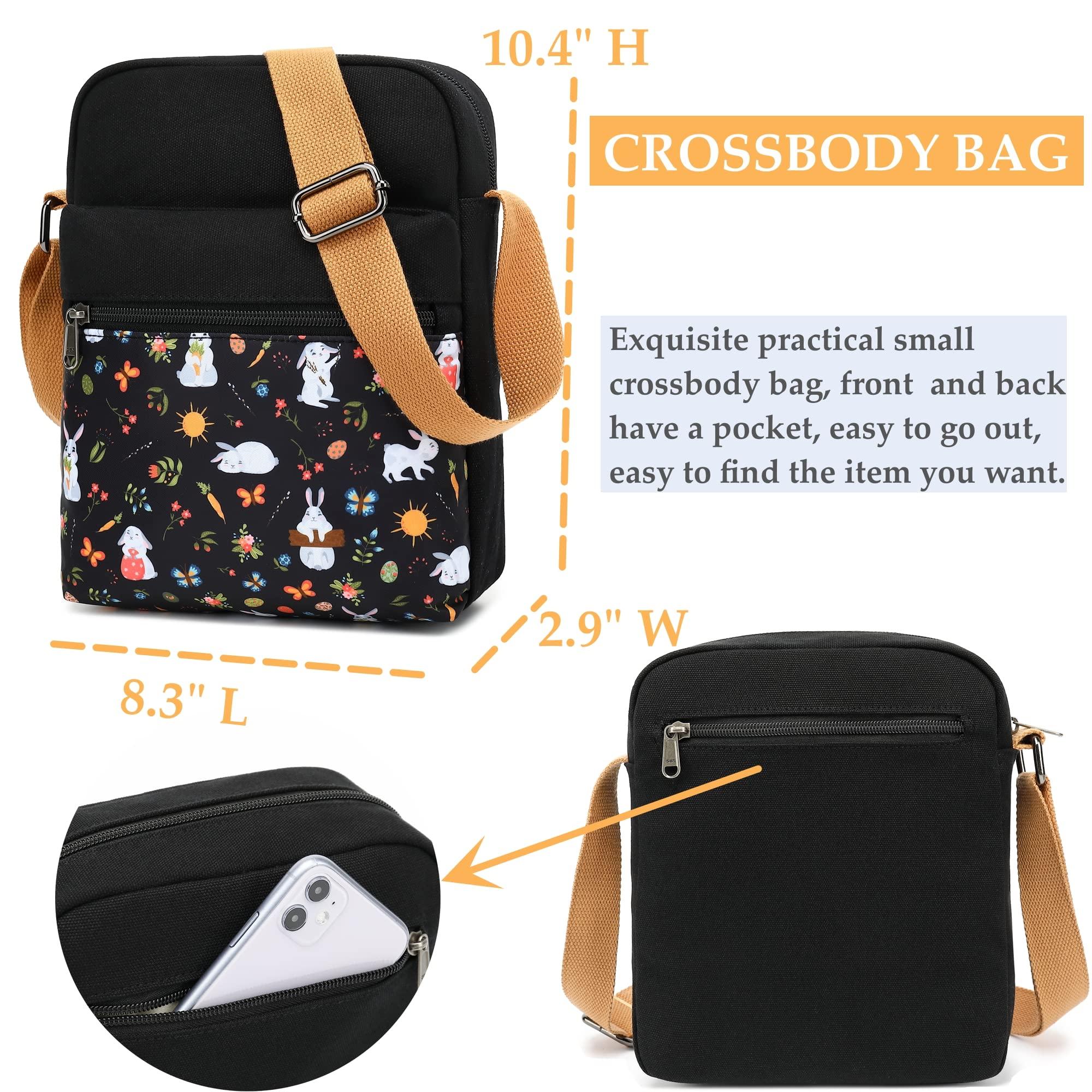 H HIKKER-LINK H HIKKER-LINK Flowers Crossbody Bag and Purse Casual Canvas Shoulder Bag for Women Messenger Bags Daisy Black