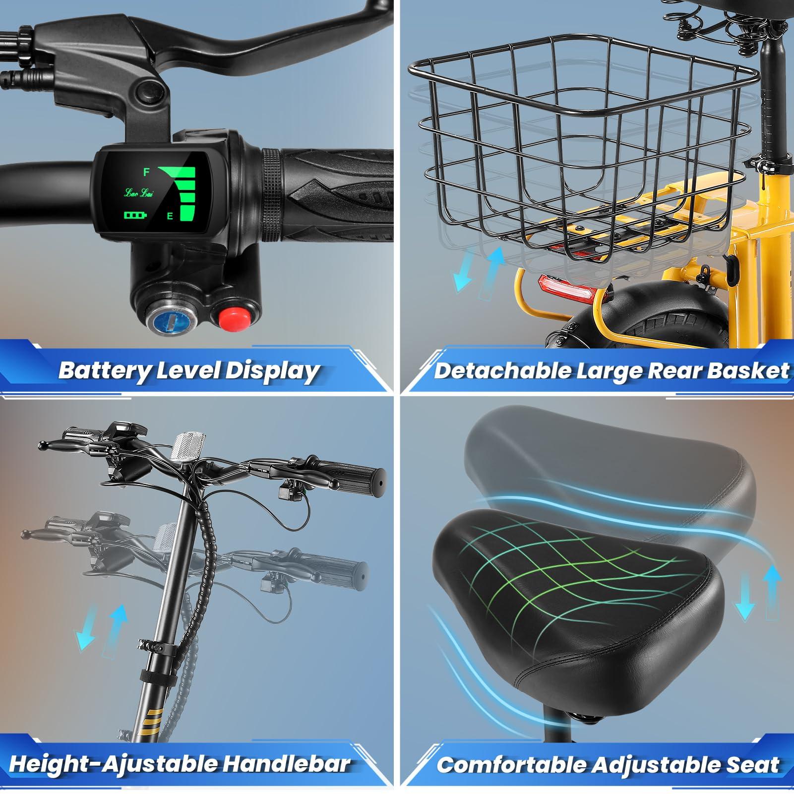 Caroma Caroma Peak 800W Electric Scooter Adults, 30 Miles Max Range, Adjustable Handlebar Height, Foldable Electric Scooter with Seat, Detachable Large Basket, Commuter E-Scooter for Adult and Teens