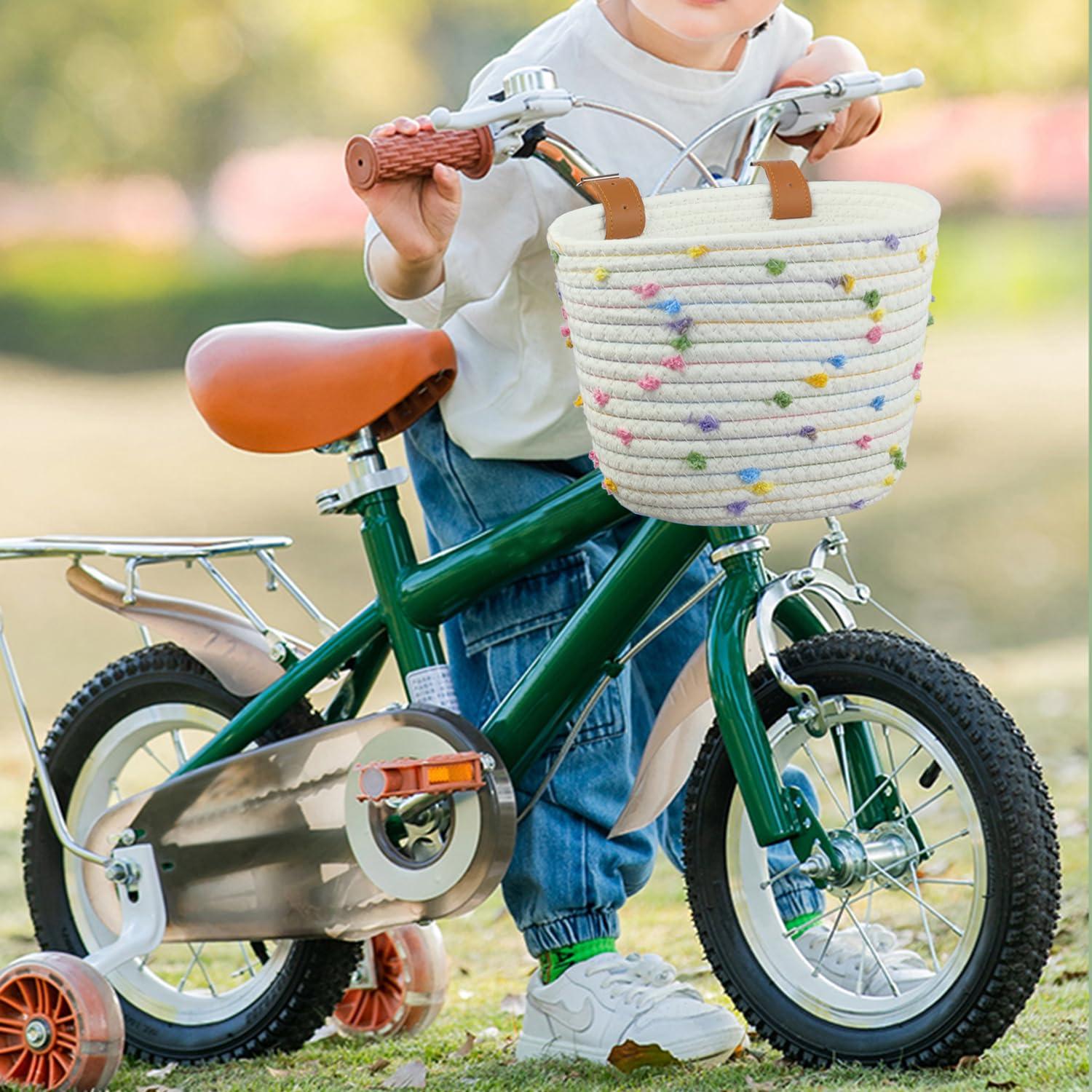 Mkuero Mkuero Kids Bike Basket, Bike Basket for Boy and Girl, Children\'s Bicycle Basket Woven with Sisal Rope, Cute Kids Bike Decorative Accessories for Kids Bikes, Balance Bikes, Scooters and Tricycles