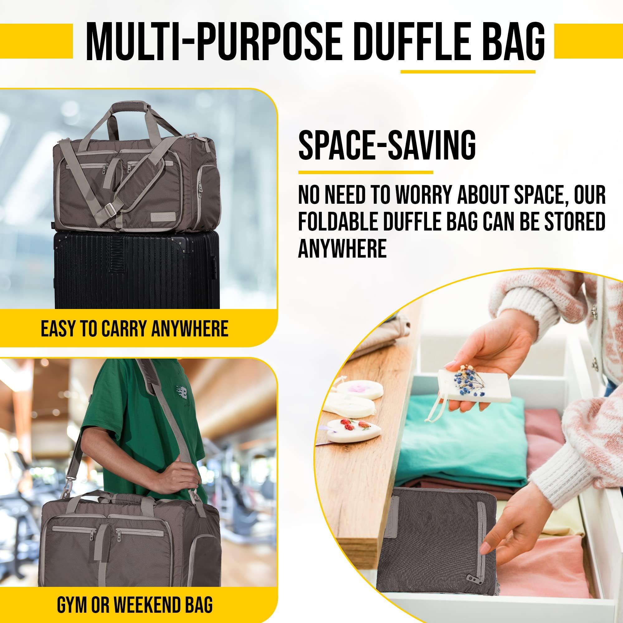 Legend LEGEND 80L Foldable Duffle Bag for Travel - Packable Duffle Bags w/Shoe Compartment - Tear Resistant Collapsible Duffel Bags for Traveling - Lightweight Folding Duffel Bag for Men & Women -Chocolate