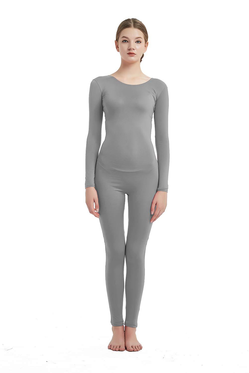 Full Bodysuit Full Bodysuit Womens Long Sleeve One Piece Jumpsuit Spandex Zentai Unitard (Small, Grey)