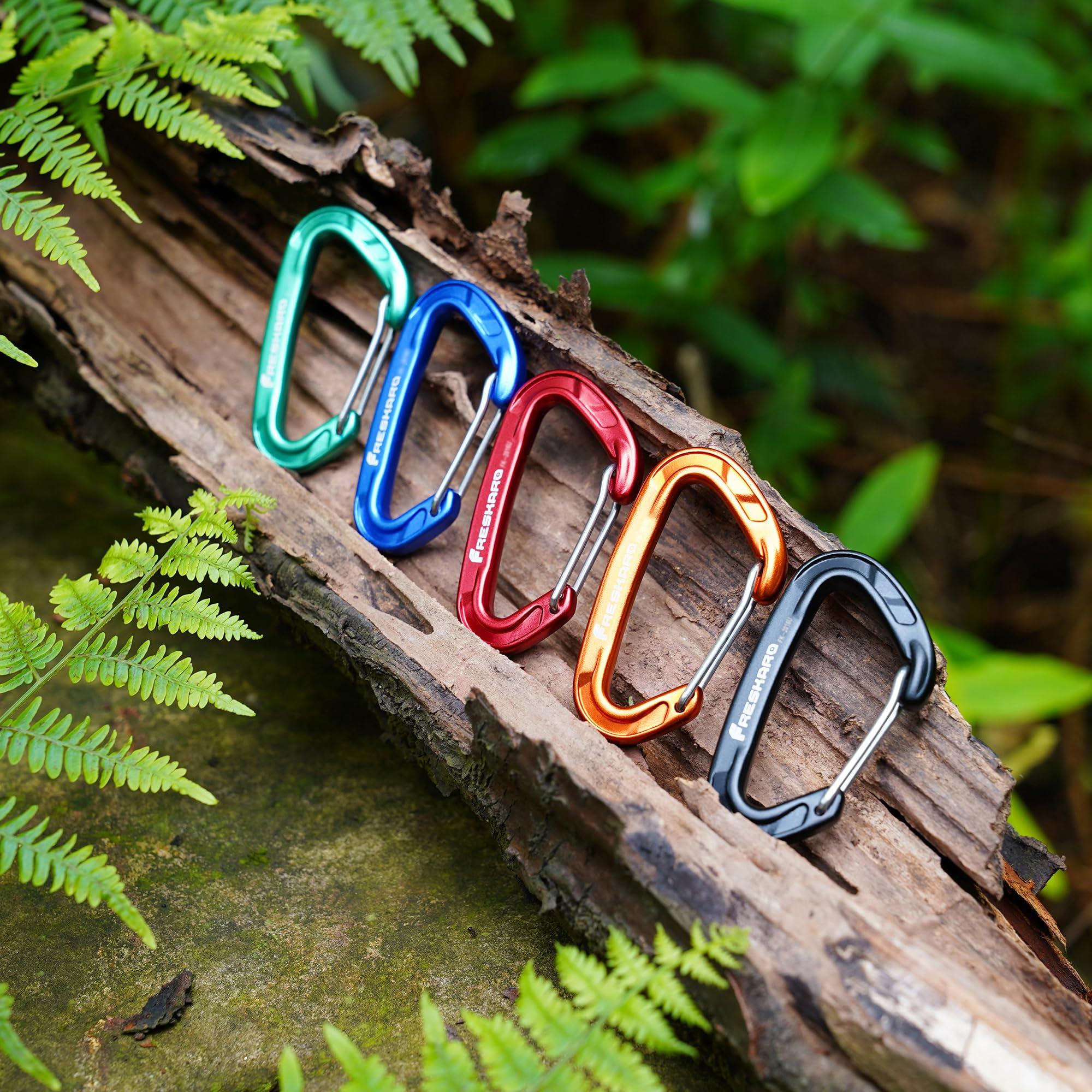 FresKaro FresKaro Wire gate Carabiner Clips, 15kN WireGate Caribeener Heavy Duty, Caribeaner Spring Snap Hooks, D ring, Strong, Lightweight, 4Pack for Keychain, Key, Gym, Outdoor Camping, Medium Size, Green