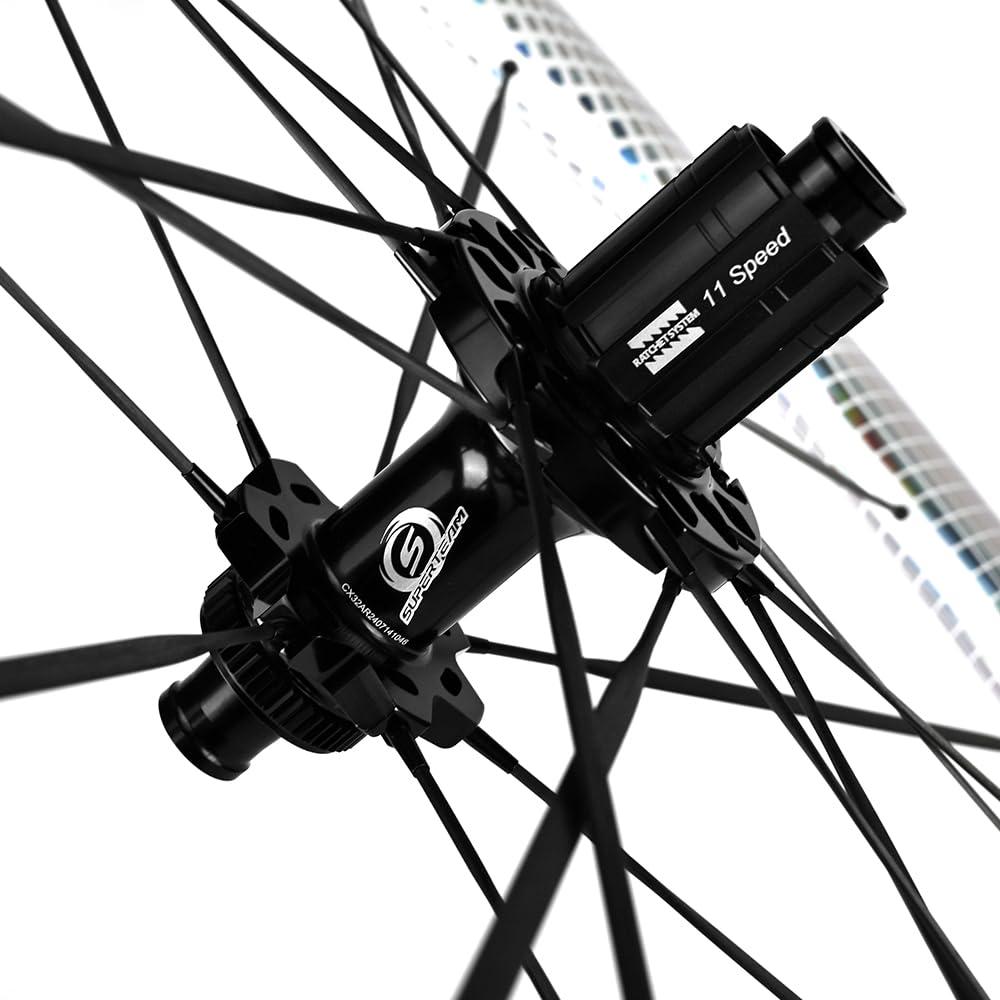 Superteam SUPERTEAM Carbon Disc Wheelset Tubeless with Carbon Spokes Ratchet Wheel 700C 50mm White (FIT for SRAM 12SPEED, THUR AXLE 12 * 100-12 * 142MM)