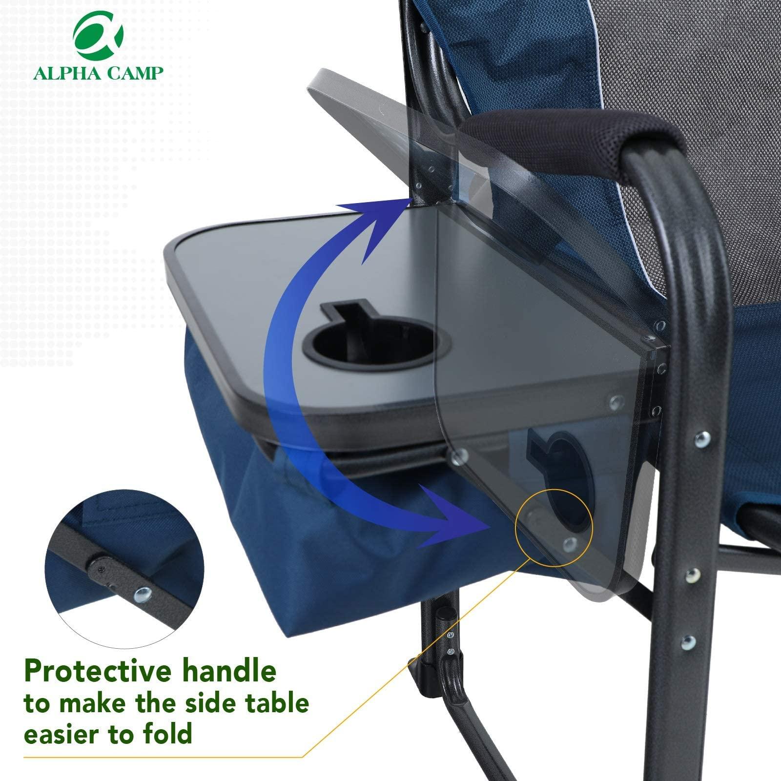 ALPHA CAMP ALPHA CAMP Director Chair with Side Table Heavy Duty Portable Chair with Cup Holder Cooler Bag Steel Outdoor Folding Chair for Adults Oversized Lawn Chair for Camping, PicnicCapacity-350 lbs