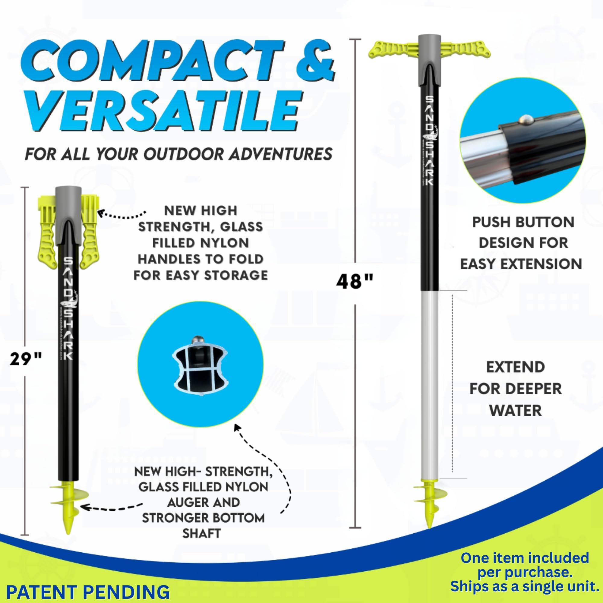 SAND SHARK SANDSHARKANCHOR.COM SandShark Supersport 2.0 Boat Anchor - Shallow Water Anchor Pole - Great Jet Ski Anchor, PWC Anchor, Pontoon Boat Accessories for Beach and Sandbar - Adjusts 29\"-48\" w/Case