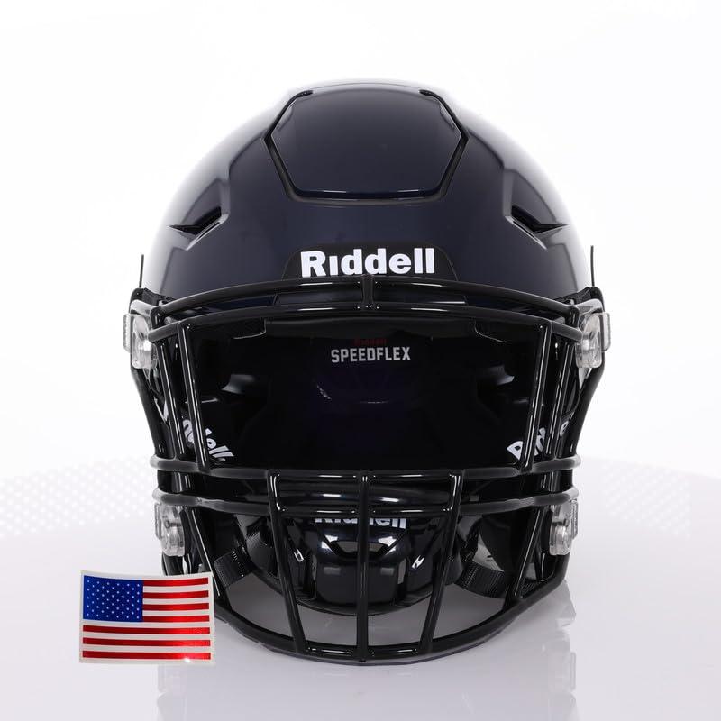 Green Gridiron Riddell SpeedFlex Adult w/Black SF-2EG-II Facemask + US Helmet Flag Decal (Navy Helmet, Small) - Green Gridiron