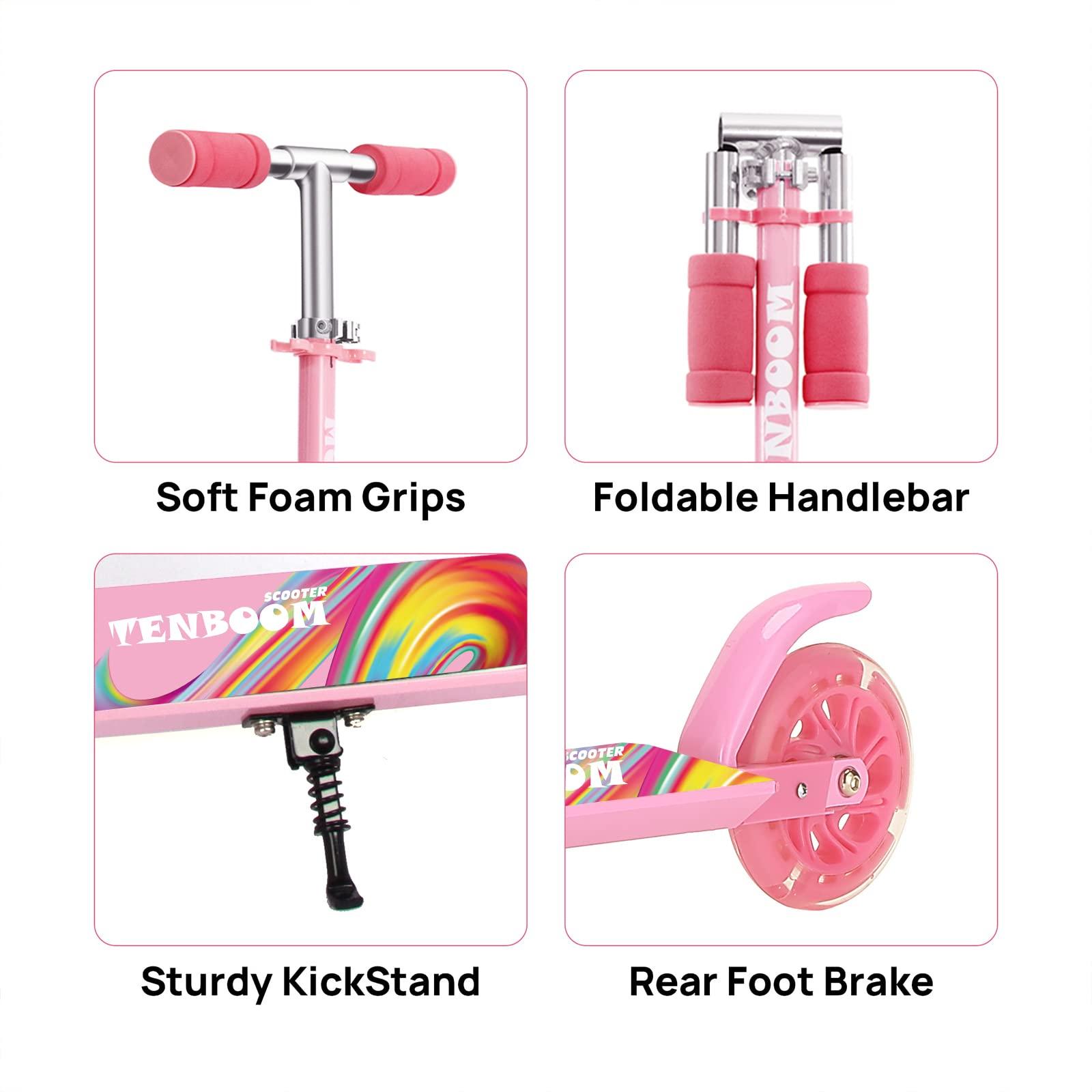 TENBOOM TENBOOM Scooter Toys for Kids Ages 6-12/3-5, Light Up Wheels Christmas Birthday Gifts for Girls Boys, Easy Folding Kids Scooter with 3 Levels Adjustable Handlebar