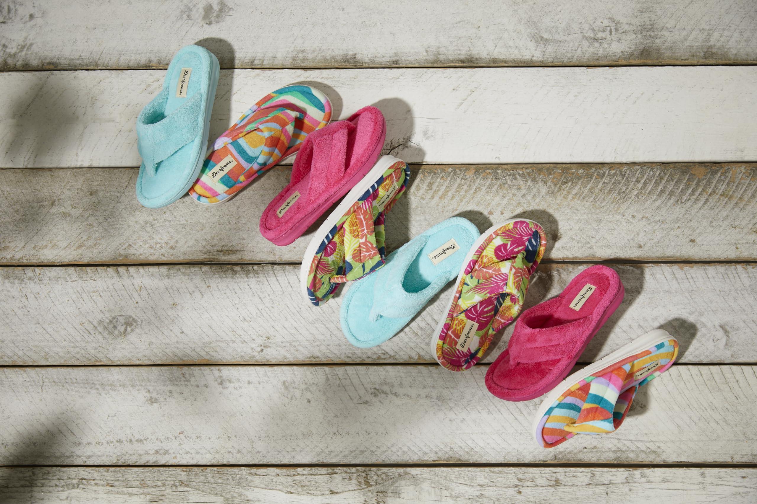 Dearfoams Dearfoams Women's Melanie Terry Thong Slipper, Tropical Print, 7-8