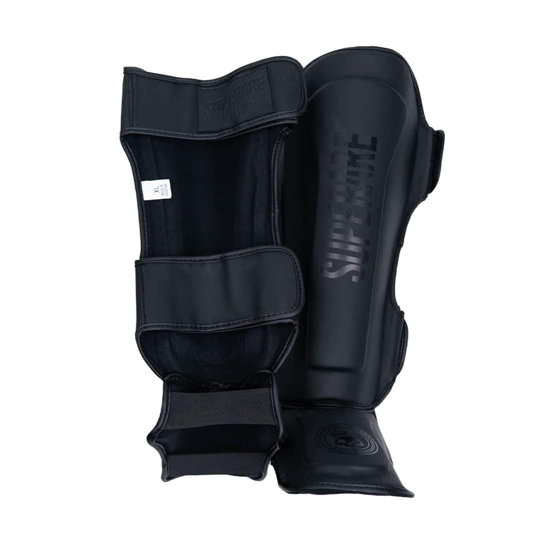 Superare Fight Goods Superare V Series Shin Guards - Muay Thai, Martial Arts Shin Guards for Kicking, Sparring and Training, Protective Gear with Adjustable Straps, Molded Foam, Secure Fit for Men and Women(XL, Black)