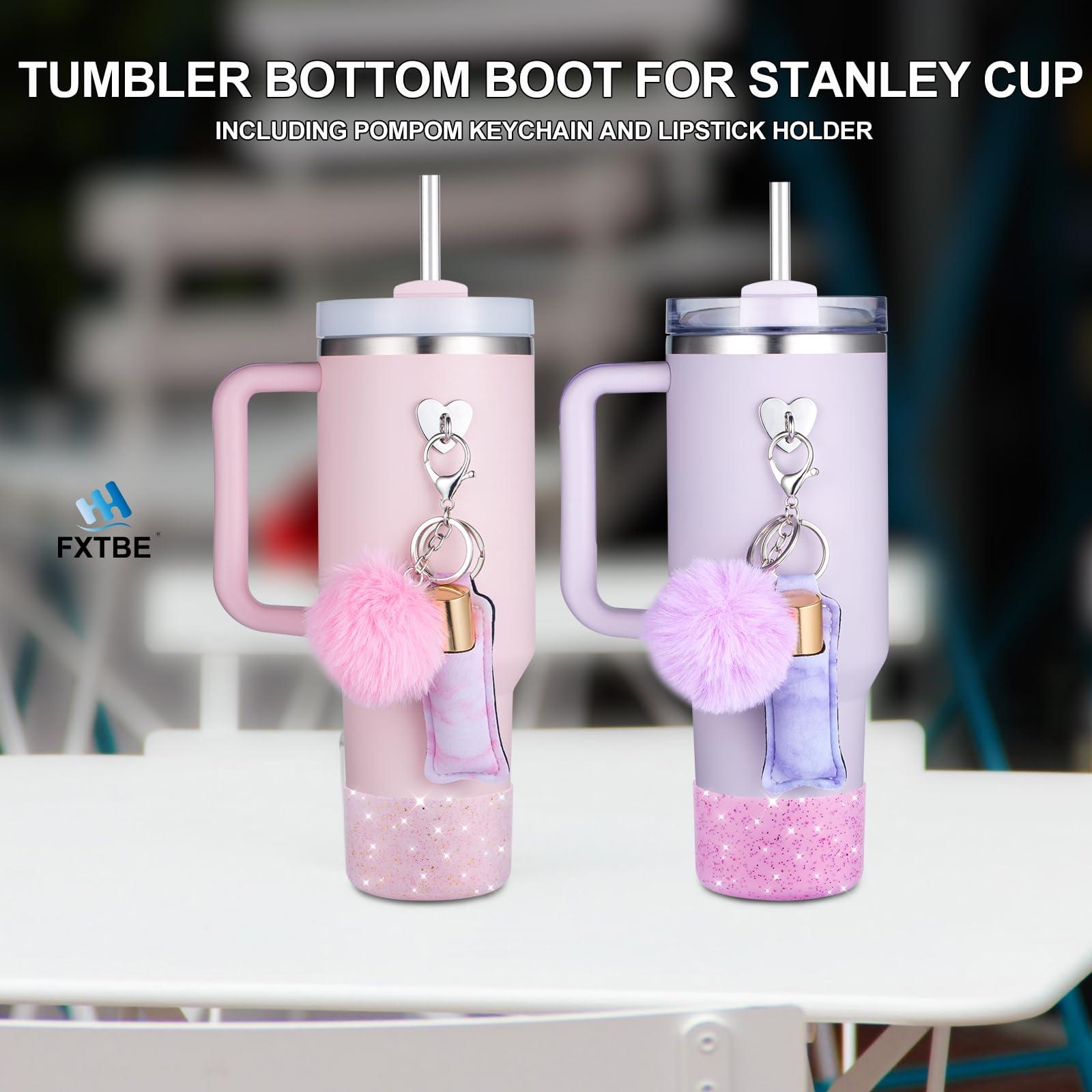 FXTBE FXTBE Silicone Boot for Stanley Cup 40 OZ, Glitter Boots for Stanley Quencher 30 20 OZ, Bottom Cover for Hydroflask 40-12 OZ, Pom Keychain, Lipsticker Holder for Stanley Cup Accessories