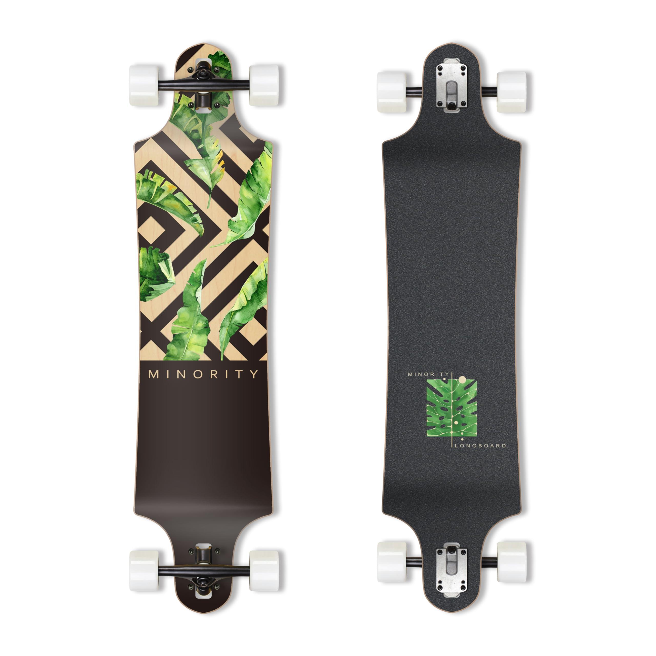 MINORITY MINORITY Downhill Maple Longboard Skateboard | 40-inch Drop Trough Deck | Made for Cruising Ride (Tropical)