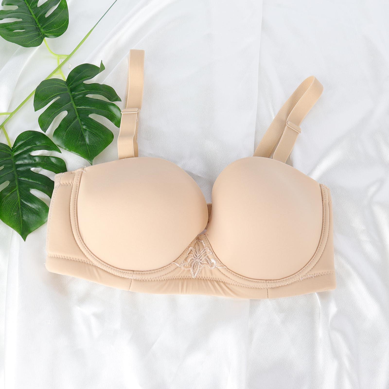 HWDI HWDI 42DDD Strapless Multiway Convertible Bras Underwired Clear Straps Bra for Women Plus Size Beige