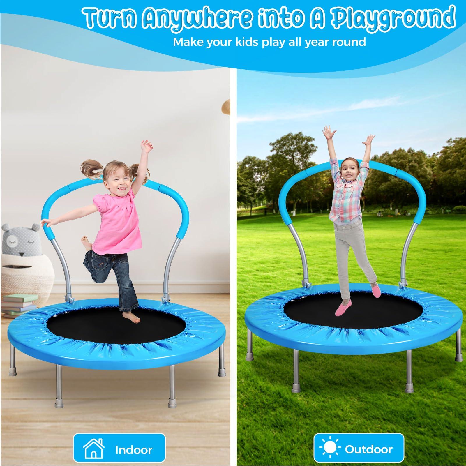 Lyromix Lyromix 36 Inch Mini Trampoline for Kids, Indoor Toddler Rebounder Trampoline with Handle, Bright Blue