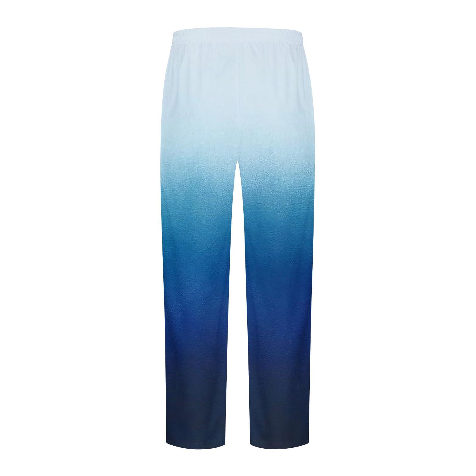 Ctreela Ctreela Men Trendy Loose Fit Pants Lightweight Beach Pants Summer Fall Drawstring Gradient Sweatpants Ombre Comfy Yoga Pants Dark Blue