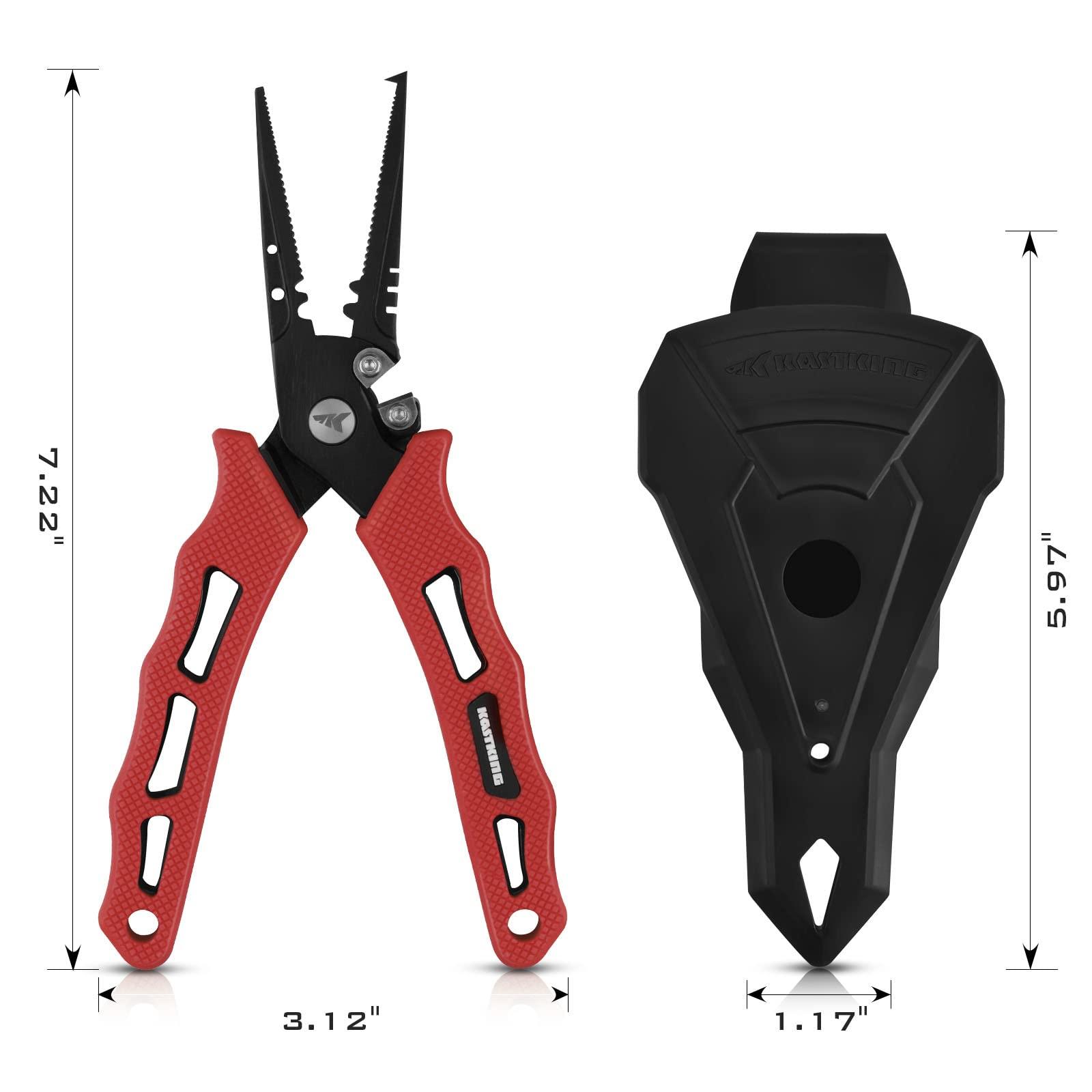 KastKing KastKing Cutthroat 7-inch Fishing Pliers, Saltwater Resistant 420 Stainless-Steel Fishing Tools, Comfortable and Slip Resistant Rubber Handle, Braided Line Cutter, Hook Remover, Crimper and Sheath