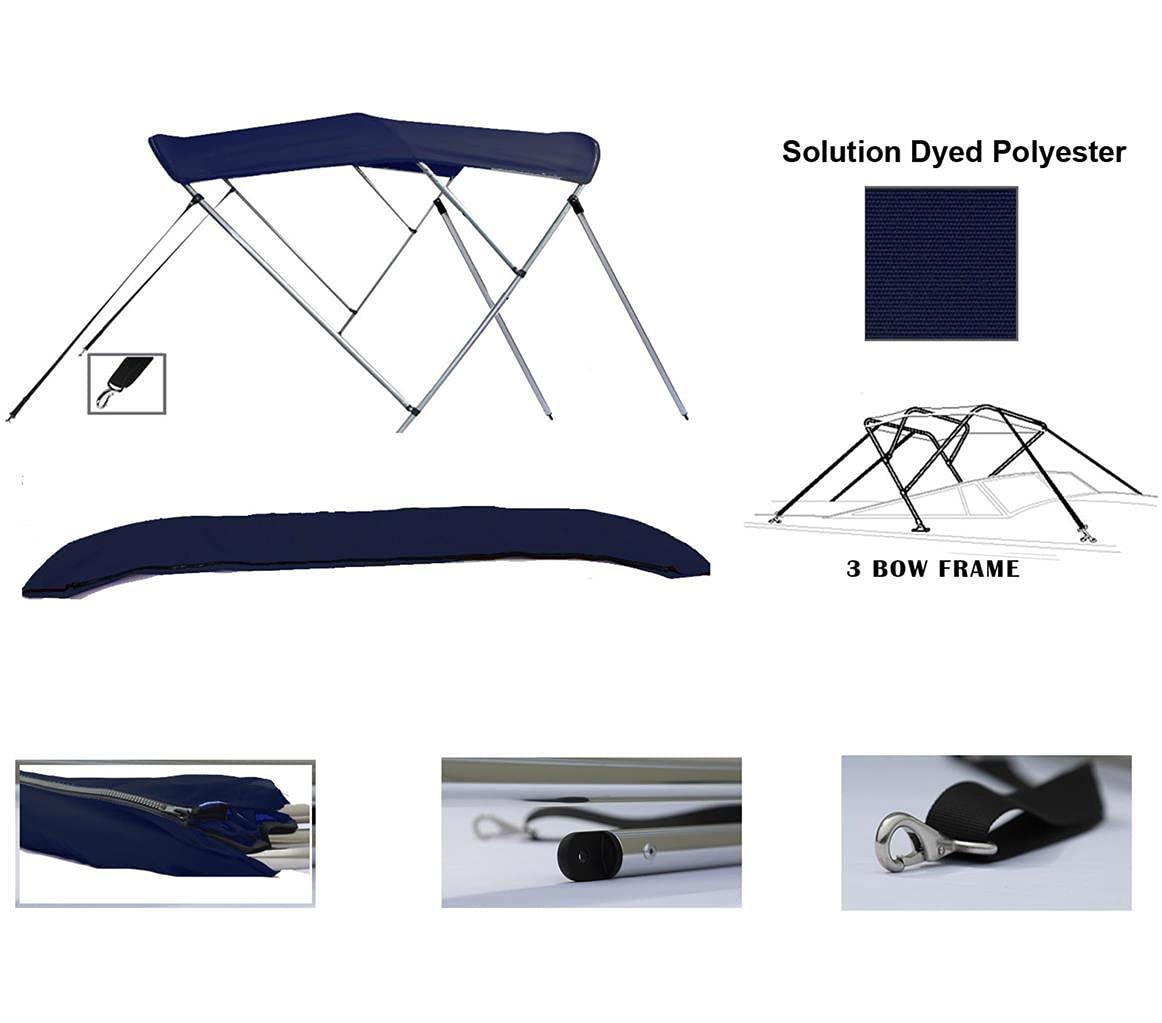 SBU SBU Navy Blue Aluminum 3-Bow Bimini Top Compatible for Reinell/BeachCraft 200 LSE W/O Tower for Model Years 2006-2013