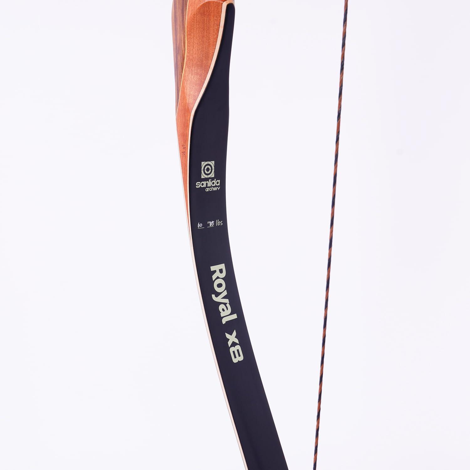 sanlida Sanlida Archery 60 Royal X8 One-Piece Bow Traditional Wooden Hunting Bow Handmade Hunting Bow and Arrows Kit for Adults & Traditional Archers, RH Only (55lbs, Right Hand)