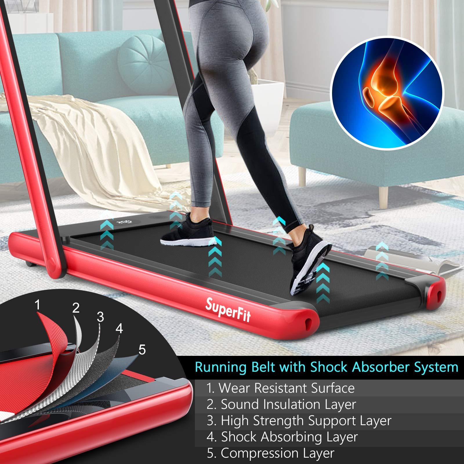 Goplus Goplus 2 in 1 Folding Treadmill with Dual Display, 2.25HP Superfit Under Desk Electric Pad Treadmill, Installation-Free, Blue Tooth Speaker, APP Control, Remote Control, Walking Jogging for Home