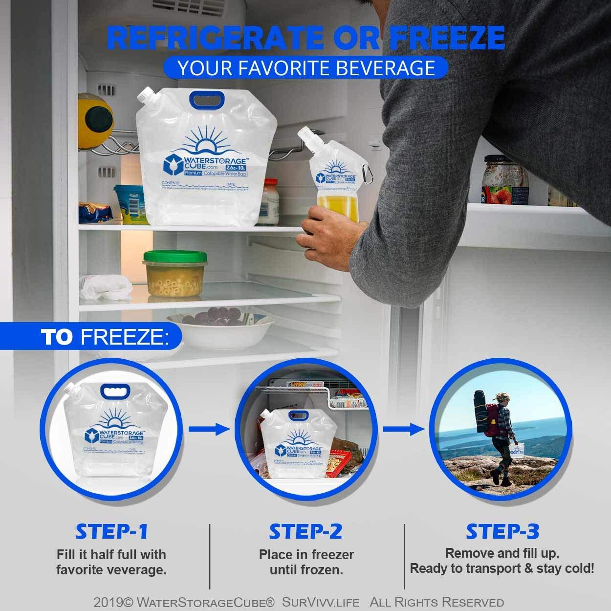 WaterStorageCube WaterStorageCube Premium Collapsible Water Container Bag, BPA Free Food Grade Clear Plastic Storage Jug for Camping Hiking Backpack Emergency, No-Leak Freezable Foldable Water Bottle