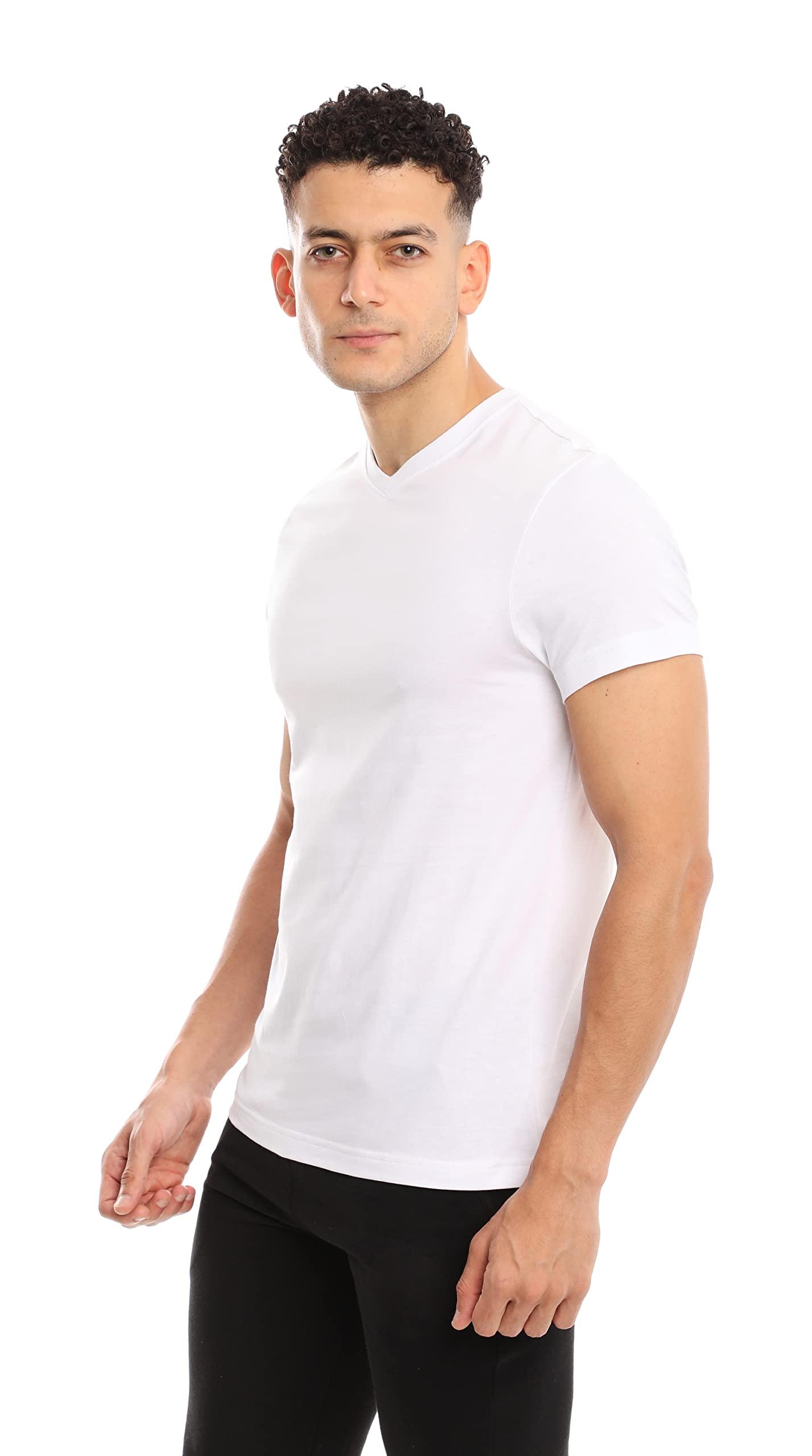 Cleocotton Mens Cotton V-Neck T-Shirt, White Undershirt (6 Pack), XL