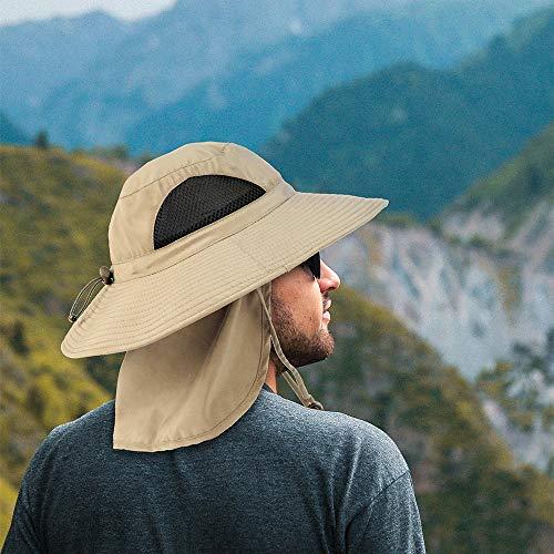 SUN CUBE SUN CUBE Fishing Hat Sun Hat for Men, Women, Hiking Sun Hat with Neck Flap, Wide Brim, Chin Strap, Safari Summer Bucket Boonie Hat, UPF 50+ Outdoor Protection, Packable Breathable Mesh (Tan)