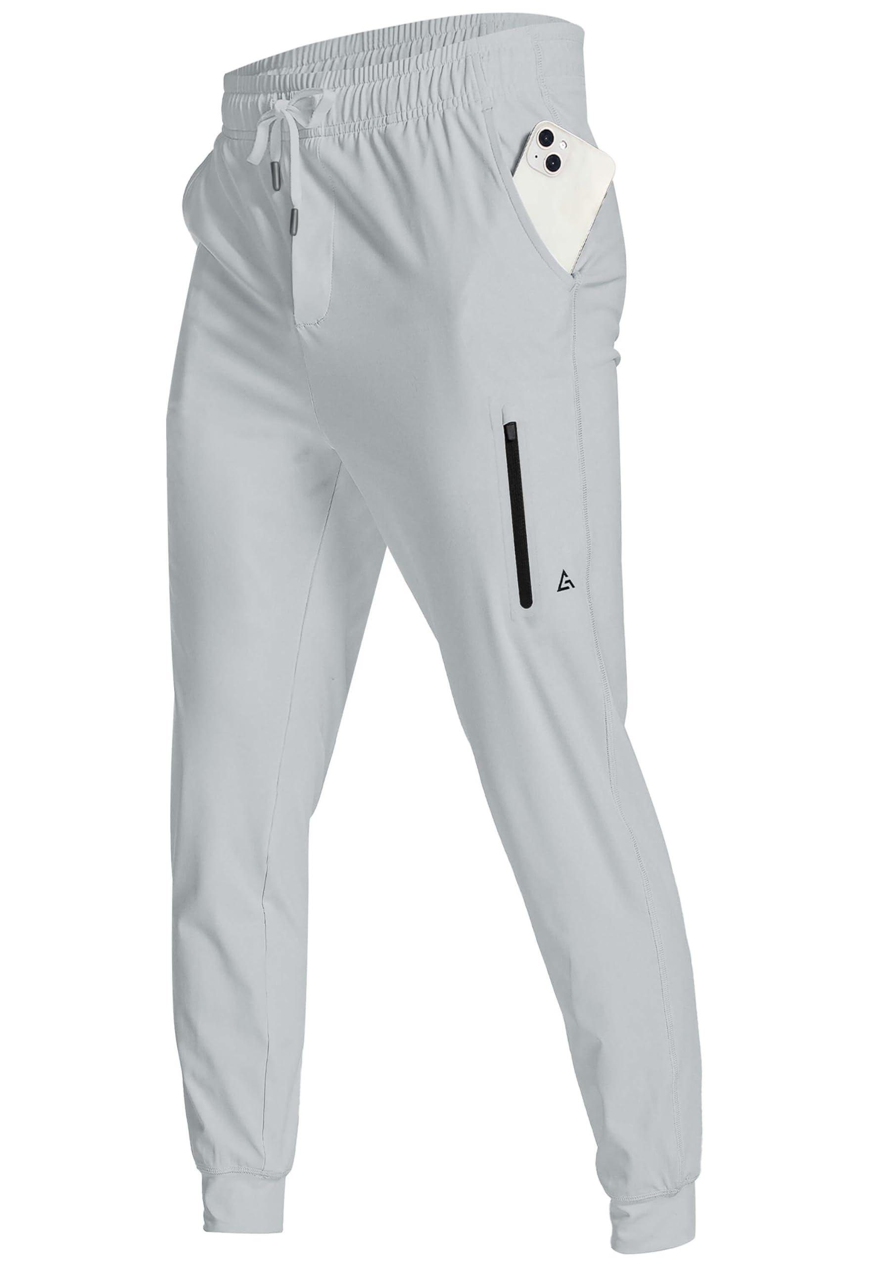 YOVVI YOVVI Men's Athletic Joggers Stretch Sweatpants with Zipper Pockets Lightweight Running Workout Gym Track Golf Jogging Training Sweat Pants for Men(Light Grey,L)