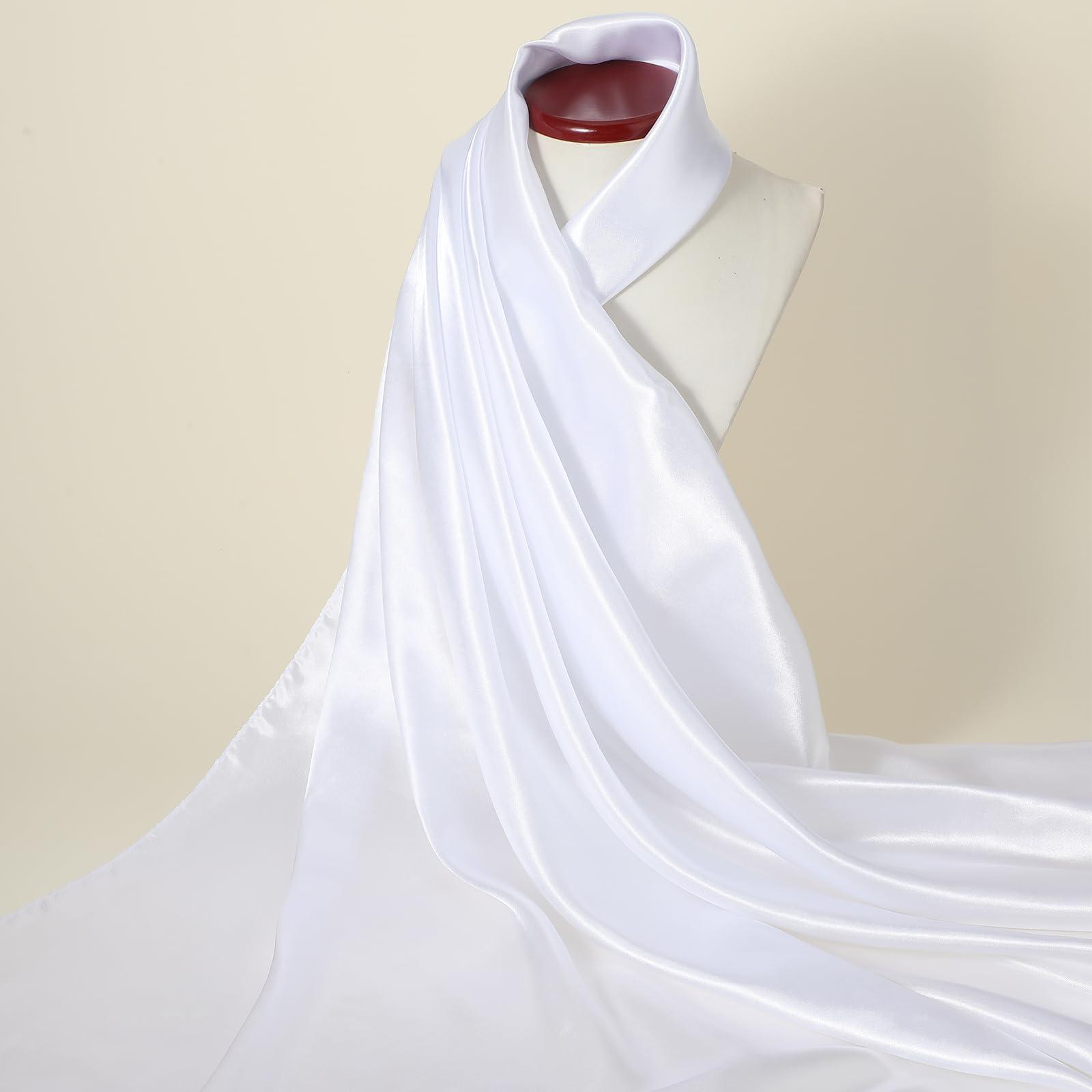 Andibro Andibro 35" Large Square Satin Head Scarf, Silk Shiny Solid Color Head Scarves Sleeping Head Wraps for Women Hair Bandana (White)