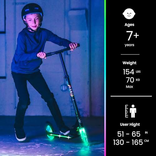 AERO MOBILITY Aero C3 Wheel Kick Scooter for Kids Ages 6-12 or 7-12 or 8-10 or 8-12 with Dynamic Lights, 2 Wheels Scooters for Boys and Girls with Light up Wheels and Deck