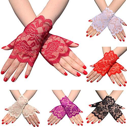 Tvoip Tvoip 1 Pair Womens Sun Protection Driving Half Finger Gloves Charming Sexy Lady Girl Lace Party Costume Fingerless Gloves (Pink)