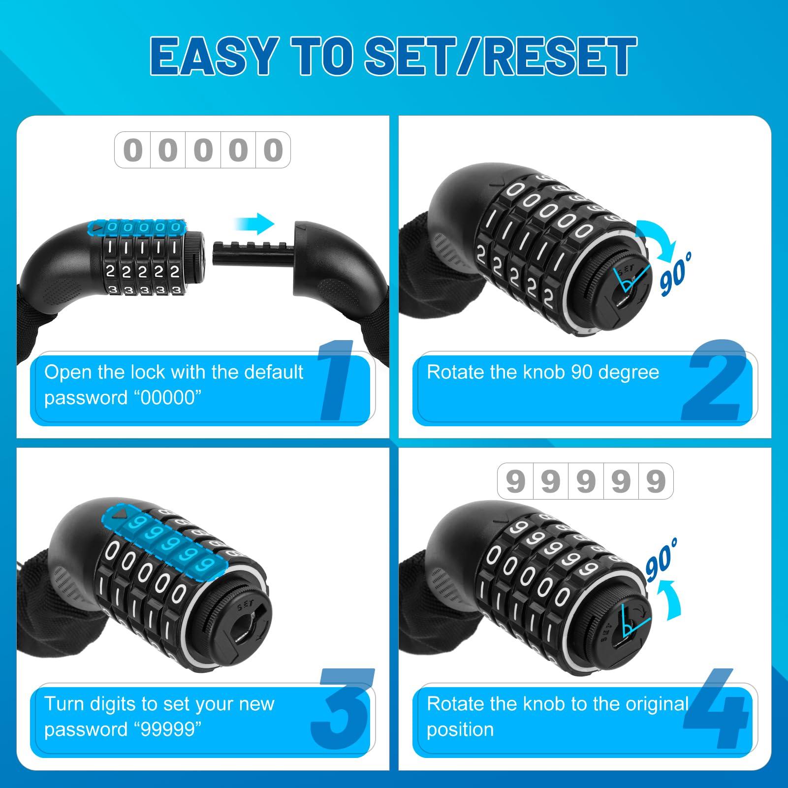 APECYC APECYC Bike Chain Lock 5 Digit Combination Bike Locks Heavy Duty Anti Theft 4 ft/47.2 inch Longer Chain Bicycle Lock Hardened Steel Bike Lock for Scooter, E-Bike, Motorcycle, Bicycle