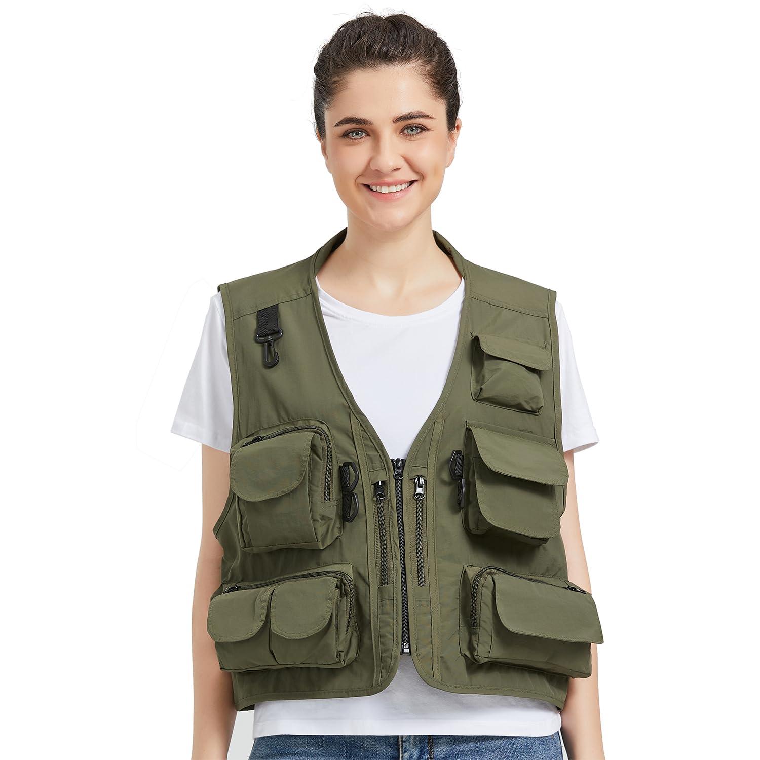 Ziker Ziker Women's Mesh Breathable Openwork Jouralist Photographer Fishing Vest Waistcoat Travel Jacket Coat With Pockets (as1, alpha, l, regular, regular, New Army Green)