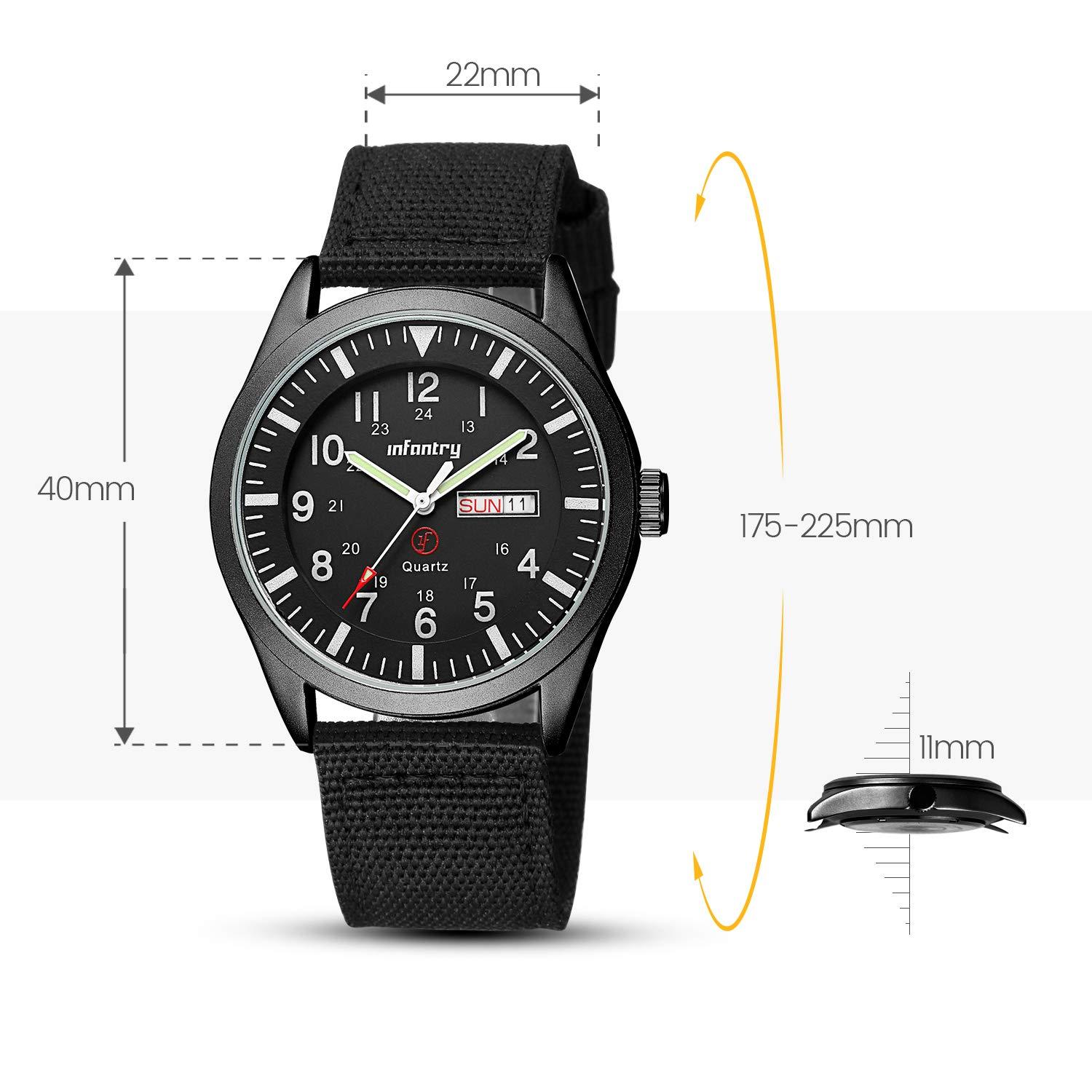 Infantry Infantry Mens Military Army Outdoor Sport Watch Field Tactical Black Wrist Watches for Men Waterproof 24 Hour Work Date Day Analog Wristwatch Nylon Band